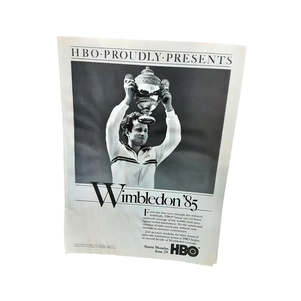 1985 HBO John McEnroe Wimbledon Print Ad